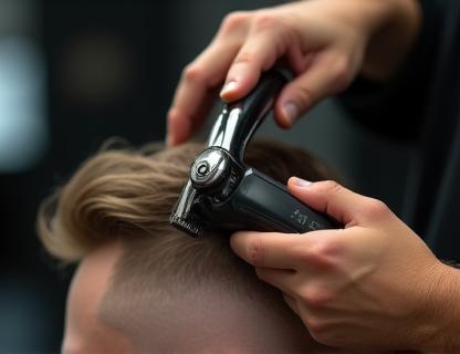 A barber carefully trimming a client's hair with clippers for a clean, classic male haircut.